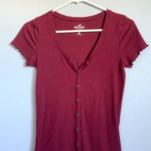 Hollister Maroon Button Up Slim Tee